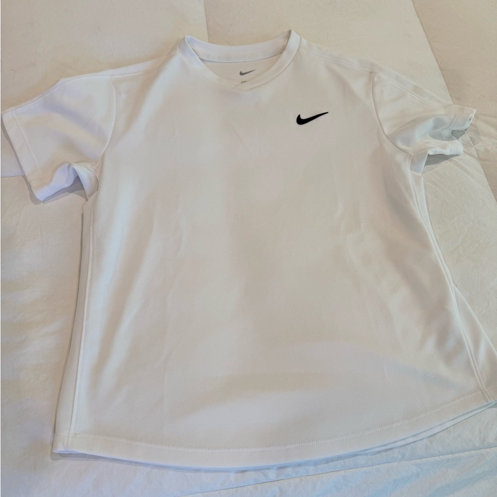 Nike White Dry-Fit Tennis T-Shirt with Black Logo